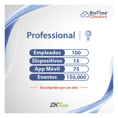 ZKT0820133 - Licencia Cloud / 100 Usuarios / 15 Dispositivos / Gestión de Asistencia / Anual