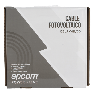 CBLPV6B/50 - Cable Fotovoltaico / 16 mm² (6 AWG) / Cobre 106 Hilos / 2000 V DC / Rango -40°C a 120°C / Resistencia UV y Ozono / Rollo 50 m (164 ft)