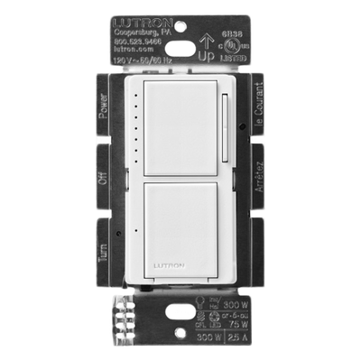 MACLL3S25SW - Dimmer + apagador de pared / 300 W Inc-Hal o 75 W LED-CFL / Apagador 300 W-2.5 A / 120 V / Sin neutro / Lutron Maestro