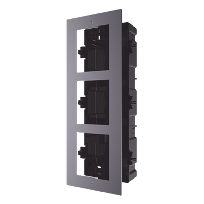 DS-KD-ACF3 - Marco de Instalación Empotrado / 3 Espacios para Módulos de Videoportero / Tapa de Aluminio / Rango Térmico -40°C a +60°C / IP Resistente a Humedad 10%-95%