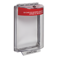 STI-13010FR-ES - Cubierta Protectora de Policarbonato / Montaje Empotrado / Rango Térmico -40 a 121 °C / Diseño Compacto 103x151 mm / Texto de Incendio en Español