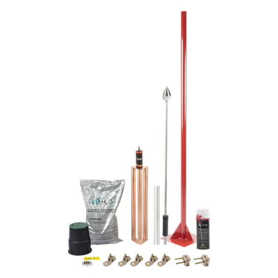KIT-MASTER-01-V2 - Kit Pararrayo con Punta en Aluminio con Accesorios para Protección de Diámetro de 160 m.