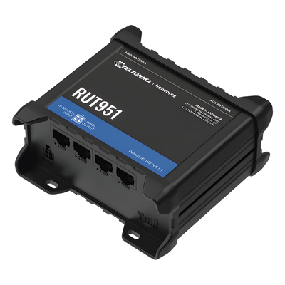 RUT951 - Router Industrial 4G LTE / Cat 4 150/50 Mbps / Dual SIM / Wi-Fi 4 802.11b/g/n / 4 Puertos Ethernet 10/100 Mbps / VPN Múltiples Protocolos