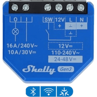 SHELLY1GEN3 - Relé Inteligente Wi-Fi / 16A / Contacto Seco / 110-230V AC / 12-48V DC / Control por Voz / 41x36x16 mm