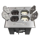 TH-CPA-CD - Caja de Piso Empotrable / Tapa Abatible Aluminio / Energía 127 V + Datos Voz/Datos / 2 Contactos 15A / 2 Módulos Keystone / Interior