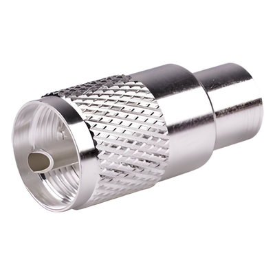 RFU-500 - Conector Coaxial UHF Macho / PL-259 / Ensamble Roscado-Soldable / Para Cables RG-8/U, RG-213, RG-214, LMR-400, Belden 9913 / Cuerpo Bronce Plateado / Concha Níquelada