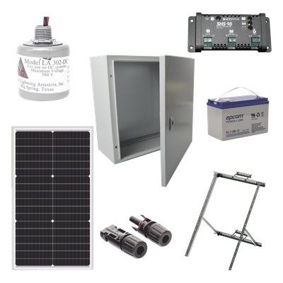 PL12K - Kit Solar 12 Vcc / Panel 50 W / Controlador 10 A / Batería 100 Ah / Gabinete IP66 / Montaje en Poste