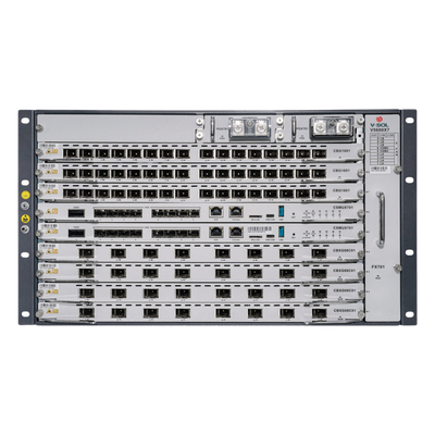 V5600-X7 - OLT Modular Chasis / 7 Ranuras de Servicio / GPON/XGS-PON Combo / 16 Puertos GPON / Intercambio en Caliente / Redundancia 24/7