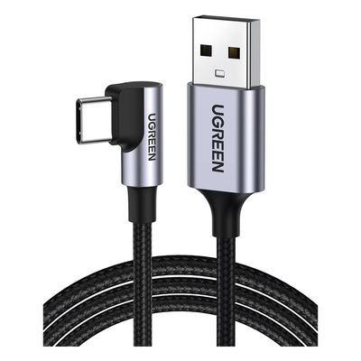 50942 - Cable USB-A a USB-C / 2 m (6.56 ft) / Conector 90° / Carga 60W / 480 Mbps / Nylon Trenzado / Aluminio