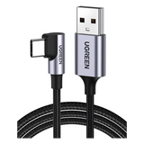 50942 - Cable USB-A a USB-C / 2 m (6.56 ft) / Conector 90° / Carga 60W / 480 Mbps / Nylon Trenzado / Aluminio