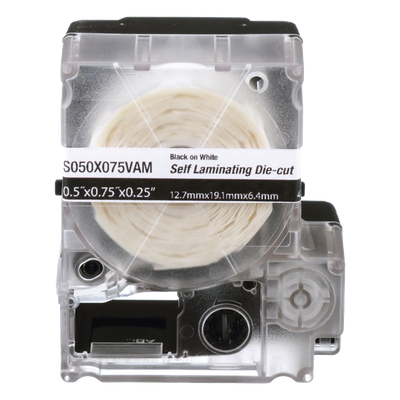 S100X075VAM - Casete de Etiquetas Autolaminadas / 300 Unidades / 0.75 x 1 Pulgadas (19.1 x 25.4 mm) / Cables 2-4 mm / Área de Impresión Blanca
