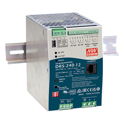 DRS24012 - Fuente de Poder Industrial / 240W / Salida 12Vcc 20A / Cargador de Baterías / Enfriamiento por Convección / Riel DIN