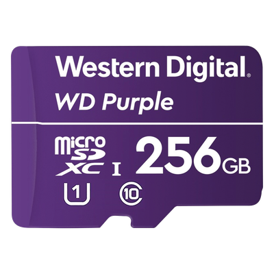 WD256MSD - Memoria microSD de 256 GB PURPLE, Especializada Para Videovigilancia, 10 VECES MAYOR DURACIÓN, 3 AÑOS DE GARANTIA