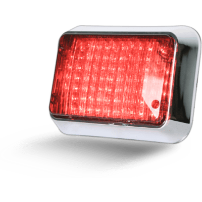 65BZR-NL-C3C - Luz de Advertencia LED / 8.4 x 6 Pulgadas / Rojo / Lente Transparente / Bisel Cromado / 12V/24V / 20 Patrones / Montaje de Superficie