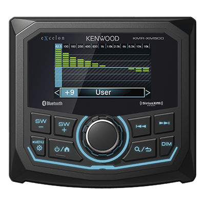KMR-XM500 - Estéreo marino sumergible IP66, con pantalla de 2.7 pulgadas, conexión Bluetooth, iluminación multicolor variable, con entrada USB