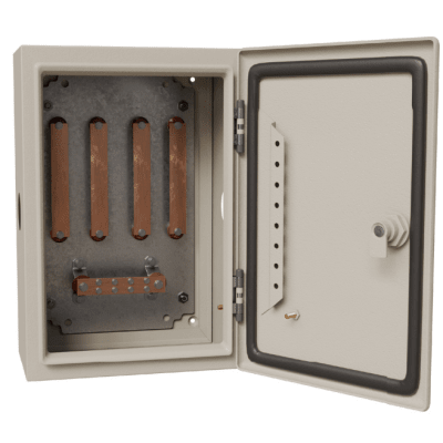 TG-BUE-4M - Gabinete de Distribución Eléctrica / 940 A / 4 Soleras de Cobre / 100 x 80 x 30 cm (39.4 x 31.5 x 11.8 in) / Acero al Carbono / Terminales 5/16'