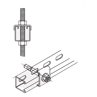 ANC-HA06 - Tope Unicanal / Forma U / Tornillo 3/8" (9.5 mm) / Acero Galvanizado / Carga Pesada