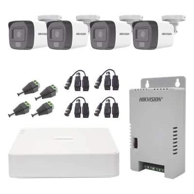 KH1080P4BSFH - Kit TURBOHD 1080p / DVR 4 Canales / 4 Cámaras con Micrófono Integrado y 101° Visión / Luz Blanca + IR Visión Nocturna / Transceptores / Conectores / F