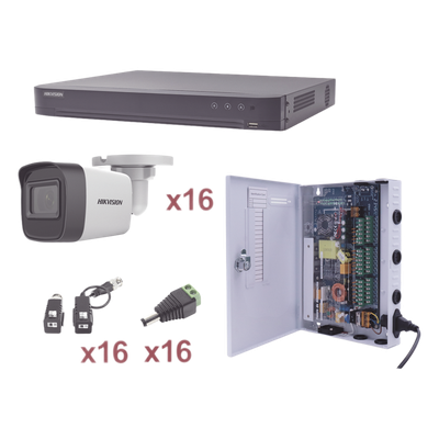 KH1080P16BW - KIT TurboHD 1080p / DVR 16 Canales / 16 Cámaras Bala (exterior 2.8 mm) / Transceptores / Conectores / Fuente de Poder Profesional