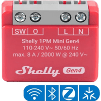 SHELLY1PMMINIGEN4 - Interruptor Inteligente Mini / 1 Canal 8 A / Medición de Consumo / Multiprotocolo Wi-Fi, Zigbee, Bluetooth, Matter / 110-240 V AC