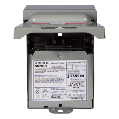 WN2060U - Interruptor de seguridad / 2 polos 60A / NEMA 3R exterior / 10kA / 240V / 9x12.2x17.9 pulg (0.23x0.31x0.45 m)