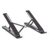 80551 - HUB (Docking Station) 5 en 1 con Soporte para Laptop | 2 USB 3.0 a 5Gbps | HDMI 4K@30Hz | Memoria Micro SD (TF) + SD | Amplia Compatibilidad de 10-15" | Ajuste de Altura | Aluminio | PC+ABS | Silicona | Color Negro.