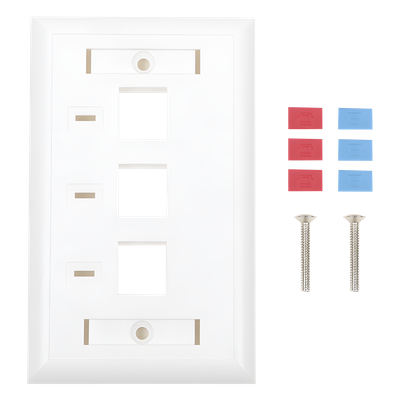 LP-FP-23 - Placa de Pared / 3 Puertos Keystone / Espacio para Etiqueta / 70 x 115 mm / 2.75 x 4.52 in / Blanco