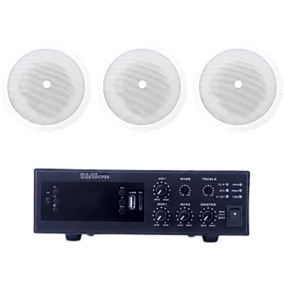 EPB120E/3CS - Kit de Sonido Ambiental / Amplificador 120W / 3 Altavoces de Plafón 5" / Sistema 70/100V / Bluetooth y USB / Entrada XLR Phantom 48V