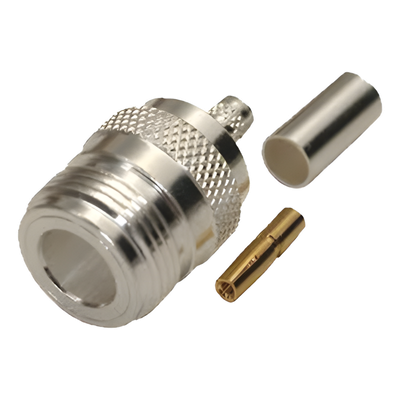 RFN-1029-SX - Conector Coaxial N Hembra / Anillo Plegable / Cables LMR-240, RG-8/X, 9258 / Bronce Niquelado / Contacto Oro / Aislante Teflón