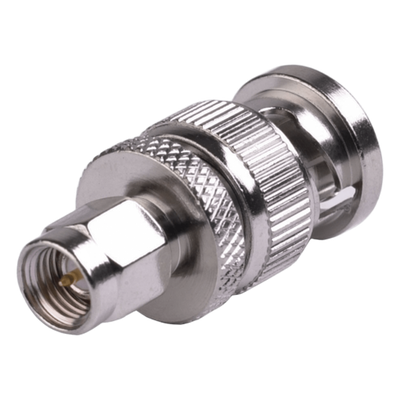 RSA-3459 - Adaptador Coaxial en Línea / SMA Macho a BNC Macho / Cuerpo Bronce Niquelado / Contacto Oro / Aislante Teflón
