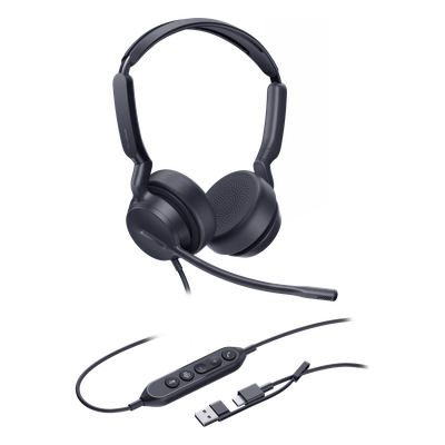 UH42-DUAL-TEAMS-USB-C/A - Auriculares Profesionales USB / Cancelación de Ruido con IA / Altavoz 35 mm / Certificado Microsoft Teams / USB-C con Adaptador USB-A / Diseño Ergonómico Binaural