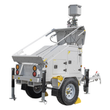 PST-VTS-3P - Torre de Vigilancia Móvil / Mástil Retráctil 7.5 m (24.6 ft) / 3 Bases para Paneles Solares / Traila para Videovigilancia o Iluminación / Construcción Resistente a Clima Adverso