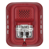 P2R-L - Sirena con estroboscopio / 2 hilos / 12-24 Vcd / candela 15 a 185 seleccionable / rojo con leyenda FIRE / Serie L