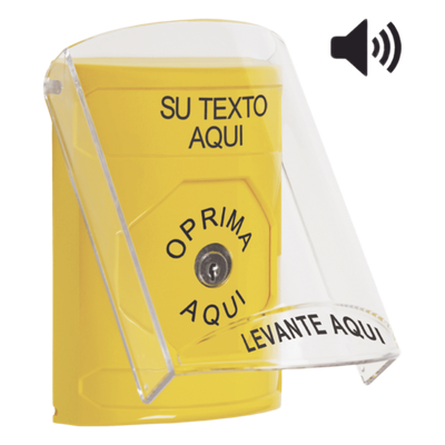 SS2-2A0-ZA-ES - Botón de emergencia personalizado / Tapa policarbonato / Bocina integrada / Restablecimiento con llave / Acero inoxidable / Uso interior y exterior