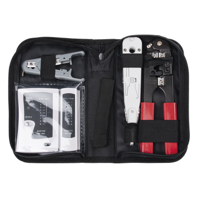 LP-TK-30 - Kit de Herramientas para Instalación de Redes / Probador LED / Pinzas Ponchadoras / Herramienta 110 IDC / Pelacables Ajustable