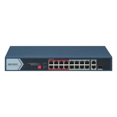 DS-3E0318P-E/M(C) - Hikvision DS-3E0318P-E/M(C) dispositivo de redes No administrado L2 Gigabit Ethernet (10/100/1000) Energía sobre Ethernet (PoE) 1U Negro