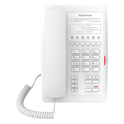 H3-WHITE - Teléfono IP para Hotelería / 6 Teclas Programables / PoE 802.3af / 2 Puertos Ethernet / Pantalla Gráfica Personalizable