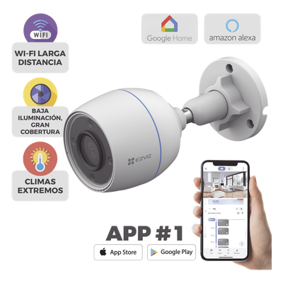 CS-H3C - EZVIZ H3c Bala (forma) Cámara de seguridad IP Exterior 1920 x 1080 Pixeles Pared, Inalámbrico y alámbrico, Amazon Alexa & Google Assistant, Blanco