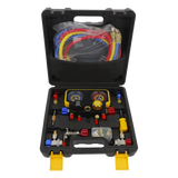 PSTH08002 - Manómetro de 4 Vías / Compatible con R410A, R32, R134A, R22 / 4 Mangueras 1.5 m / Cuerpo Cobre y ABS / Estuche Incluido