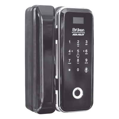 BRK3550 - Cerrojo Electrónico / Lector de Huella / Tarjeta y Teclado / 99 Usuarios / Puerta Vidrio 12 mm / Batería AA