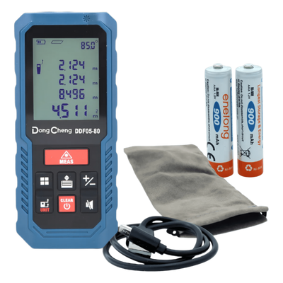 DDF05-80 - Medidor Láser de Distancia / Rango 0.1 – 80 m (328 ft) / Precisión ±(2 + 5×10⁻⁵d) mm / 8 Modos de Medición / Memoria 30 Registros / USB-C