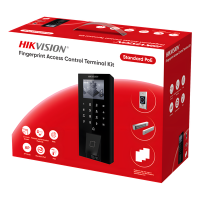 DS-KAS807 - Kit Terminal Control Acceso Biométrico / Huella Digital y QR / 2.4" LCD / 5000 Huellas + 5000 Tarjetas / IP65 / Wi-Fi + PoE / Cerradura Magnética 272 kg (600 lbs)