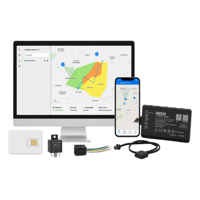 FMC920KIT3 - Kit Rastreador Vehicular / 4G LTE CAT 1 / 2G / Bluetooth / SIM 600MB Anual / Botón SOS / Relevador 12V