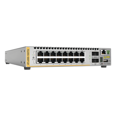 AT-X550-18XTQ-10 - Switch Stackeable Capa 3 / 16 Puertos 10G BaseT / 2 Puertos 40G QSFP / 357.1 Mpps / VCStack / EPSRing