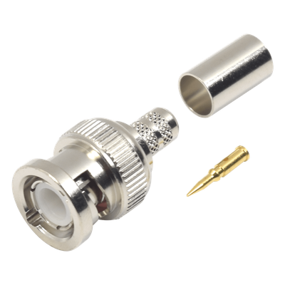 RFB-1107-1X - Conector BNC Macho / Anillo Plegable / RG-8/X / LMR-240 / Belden 9258 / Cuerpo Bronce Niquelado