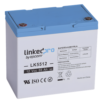 LK5512 - Batería de Respaldo AGM-VRLA / 12 V / 55 Ah / Vida Útil 5 Años / Terminales T2 / Certificación UL