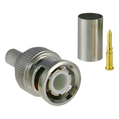 TT-RG-91 - Conector BNC Macho / 75 Ohm / 3 Piezas en Línea / Anillo Plegable / RG-59/U / CCTV / Níquel-Oro-PTFE