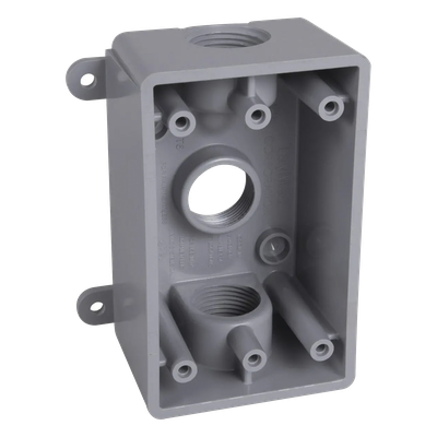 HUB-PSB-37550-GY - Caja Impermeable / 1 Gang / 3 Salidas Roscadas 1/2 - 3/4 in / Profundidad 2 in (5.08 cm) / 16.5 in³ / Gris