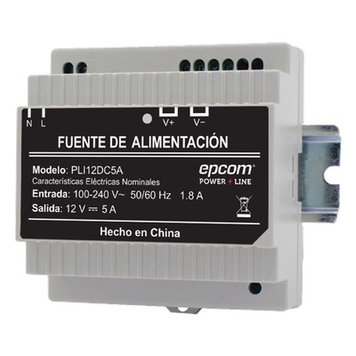 PLI-12-DC-5A - Fuente Industrial / Entrada 100-240 VCA / Salida 11.2-14.2 VCC / 5 A / Eficiencia >83% / -20°C a 45°C / 97x87x54.5 mm