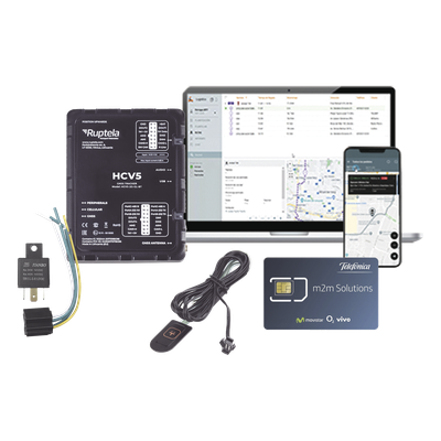 HCV5KIT2 - Kit de Localizador 4G LTE CAT-M1 / Incluye SIM con servicio de datos por 1 año / Botón SOS / Relé 12V / Protocolos CANbus FMS-J1708-J1939 / Parada automática por interferencias